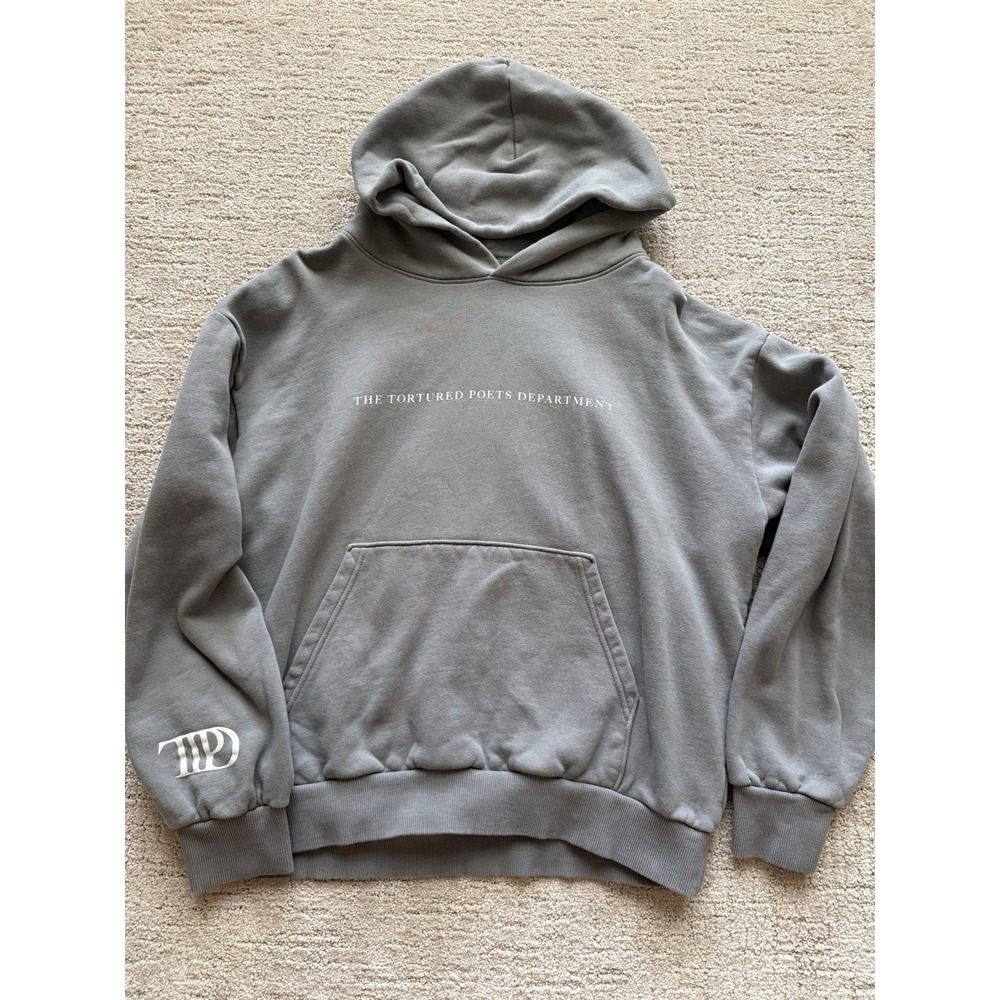 Taylor Swift Tortured Poets Department Hoodie Official Sz L Grey Pullover Eras - Picture 2 of 6